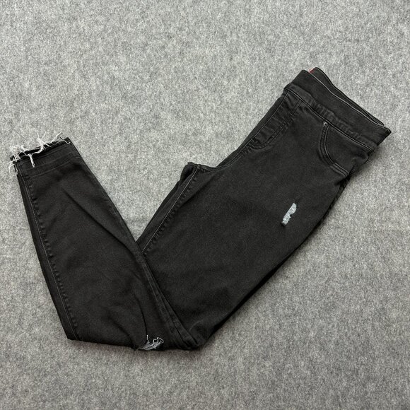 Spanx Pull On Skinny Jeans Women's Size Large Vintage Black Distressed Denim - Picture 1 of 13
